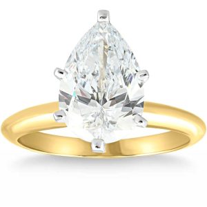 Certified 4 Ct Pear 14k Verlobungsring – im Labor gezüchtet, Solitär, Diamant, Gold
