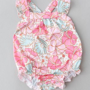 Beach Daze kurzer Overall – überkreuzte Rückenriemen, Rüschen