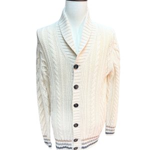 Brunello Cucinelli Herren-Strickjacke mit Knöpfen und grobem Zopfmuster aus Alpaka und Yak