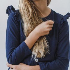 Strickjacke – Rüschen, Marineblau