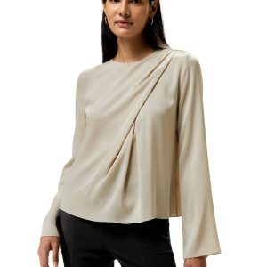 Bluse – einseitig schulterfrei, asymmetrisch, Damen, Volant, Seide