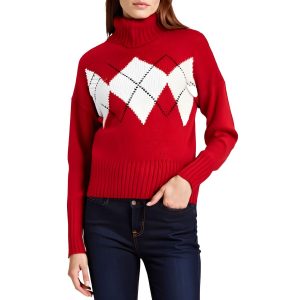 Gerippter Strick-Rollkragenpullover mit Argylemuster