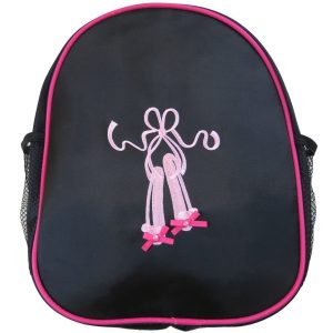 Schwarz-rosa Mädchen-Rucksack mit Ballettschuhmotiv und seitlichen Netztaschen