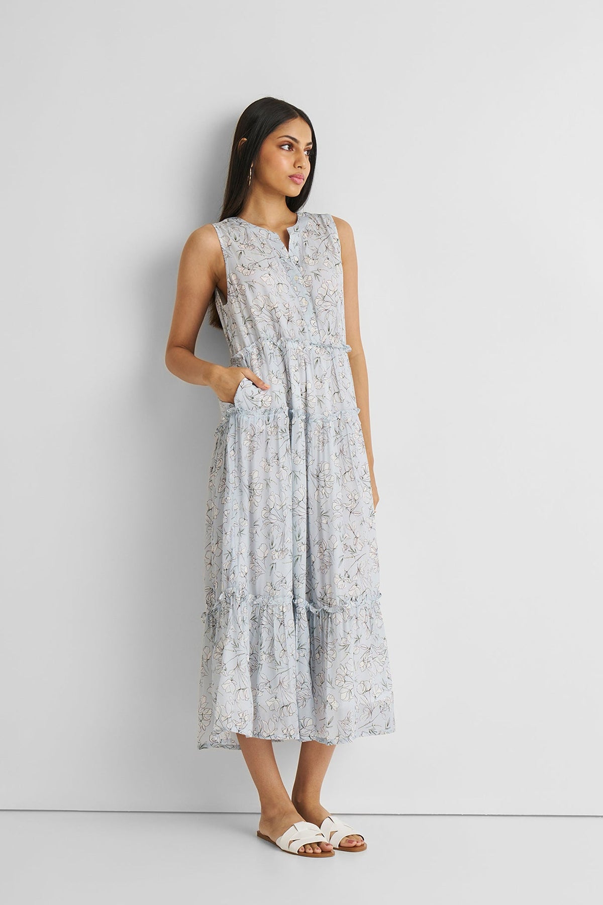 Perfect Resort Maxikleid mit blauem Blumenmuster