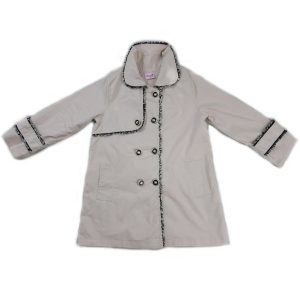 Elfenbeinfarbener zweireihiger Mädchenmantel mit Kontrastbesatz, S (9–24 M)–XL (6–8)