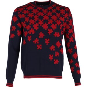 Lanvin Puzzle Pullover in roter und marineblauer Wolle 7748645978172