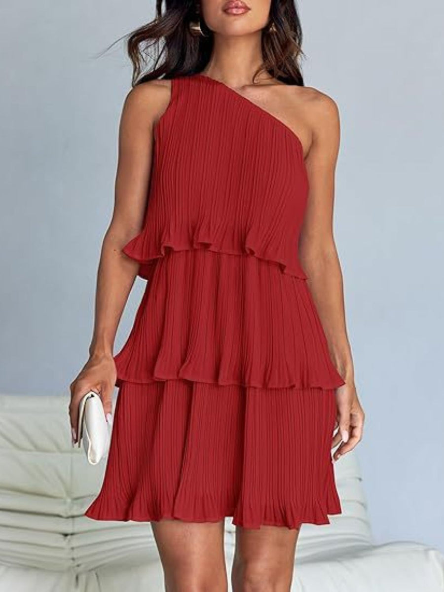 Mehrlagiges One-Shoulder-Minikleid