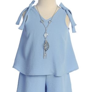 Mädchen-Outfitset aus Top mit Schulterschleifen, Shorts und Halskette, Größen 4–14