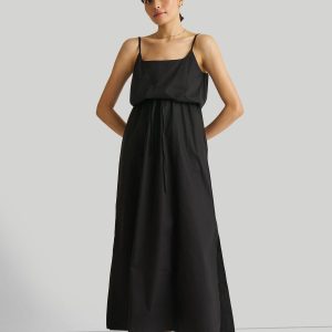 Maxikleid – Riemchen, Schwarz