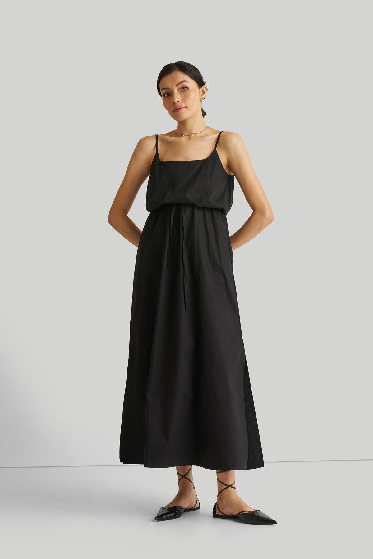 Maxikleid – Riemchen, Schwarz