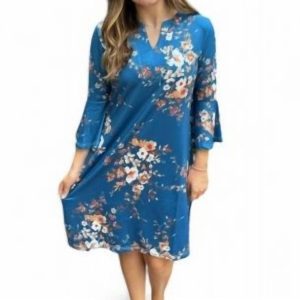 Kleid – Blumenmuster, Braun, Blau