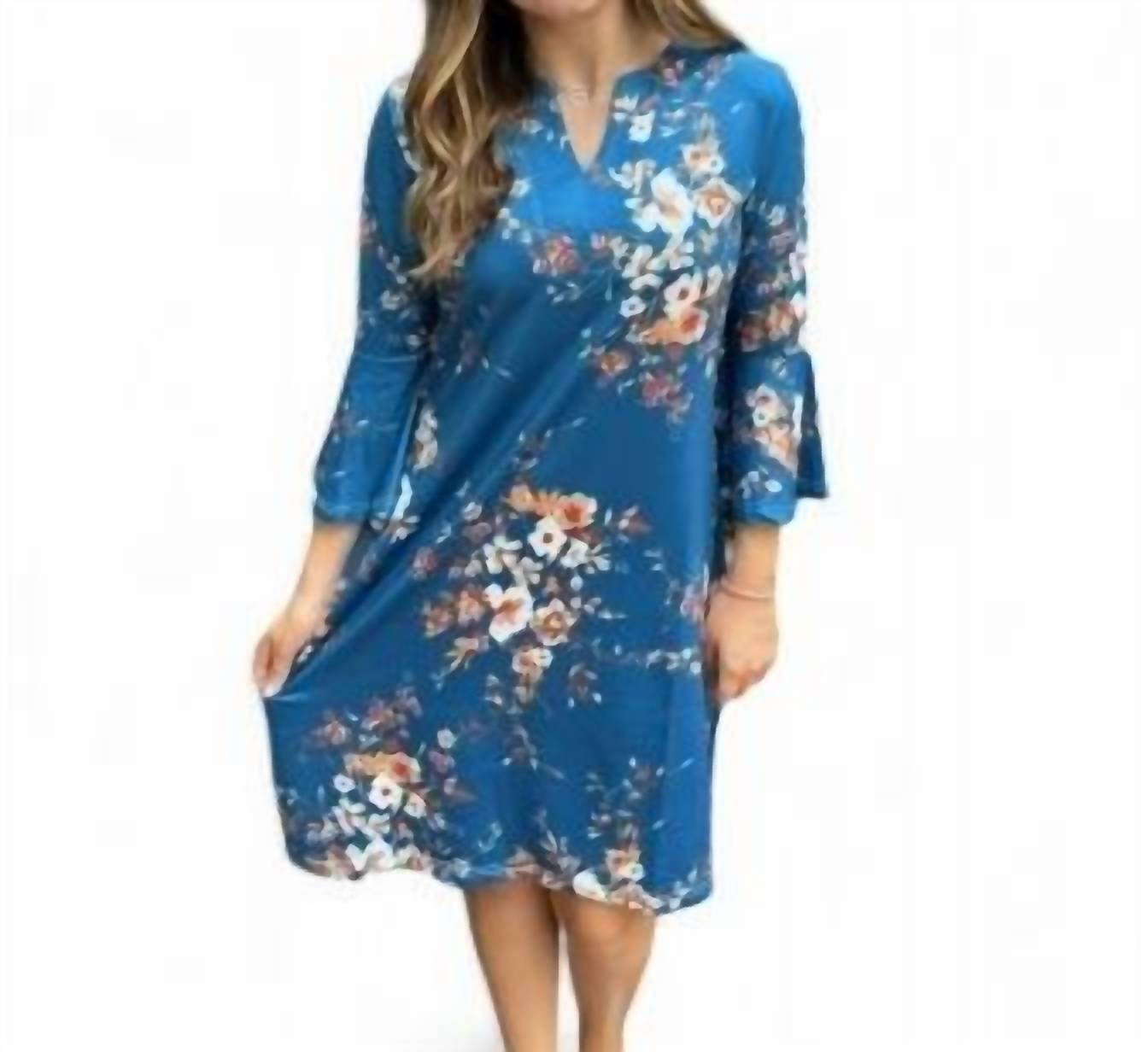 Kleid – Blumenmuster, Braun, Blau