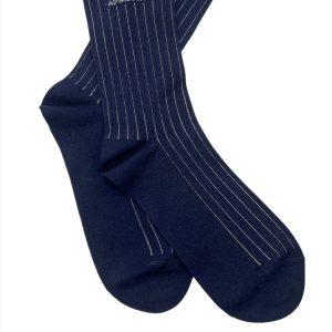 Brunello Cucinelli Herren-Baumwollsocken mit marineblau-weißen Streifen
