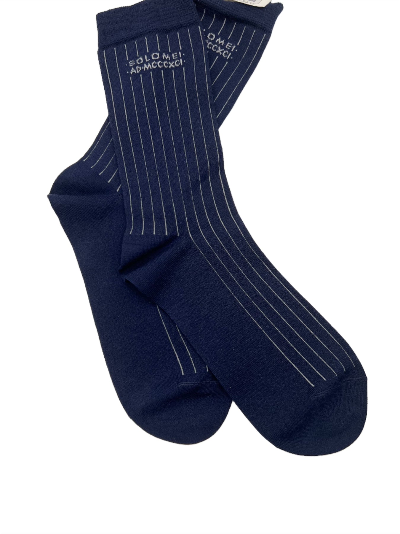 Brunello Cucinelli Herren-Baumwollsocken mit marineblau-weißen Streifen