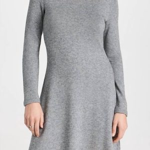 Dust Strickkleid – Langarm, Silber, kurz