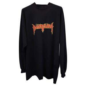 Balenciaga Sweatshirt aus schwarzer Baumwolle mit Metalllogo und Used-Effekt – 7733752037436