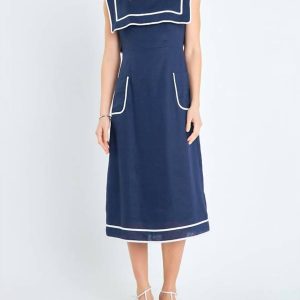 Midikleid mit eckigem Ausschnitt – Marineblau – 7733848473660