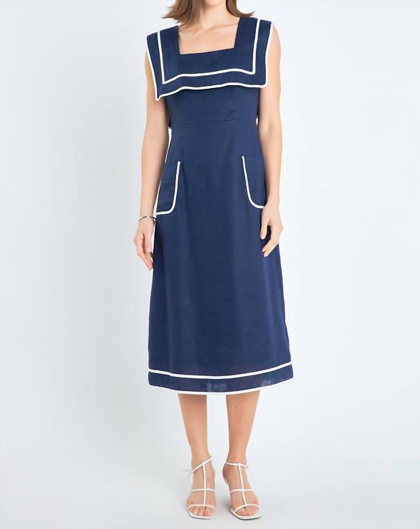 Midikleid mit eckigem Ausschnitt – Marineblau – 7733848473660