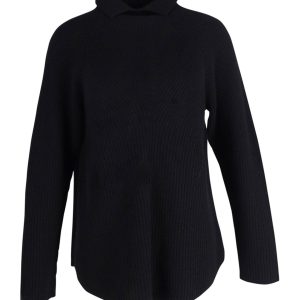 Theory gerippter Pullover mit hohem Kragen aus schwarzem Kaschmir
