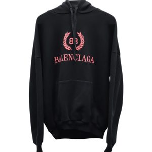 Balenciaga 7733644165180 Kapuzenpullover – Baumwolle, Schwarz, Logo, Rosa