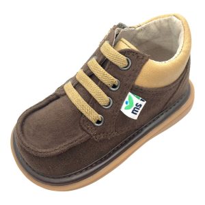Mooshu Trainers Bailey Baby-Mädchen-Velourslederstiefeletten mit Quietschfunktion in Schokoladenbraun, Größen 3–4