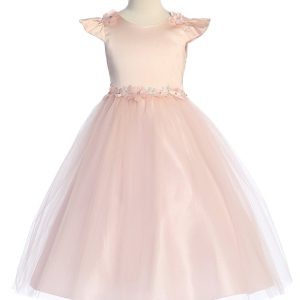 Junior-Brautjungfernkleid für ältere Mädchen mit Flatterärmeln und Blumenapplikationen, Größen 16,5–20,5