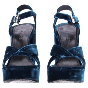 Jil Sander Sandaletten aus blauem Samt mit kräftigem Absatz