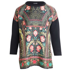 Etro Pullover mit Blumendruck aus schwarzer Wolle