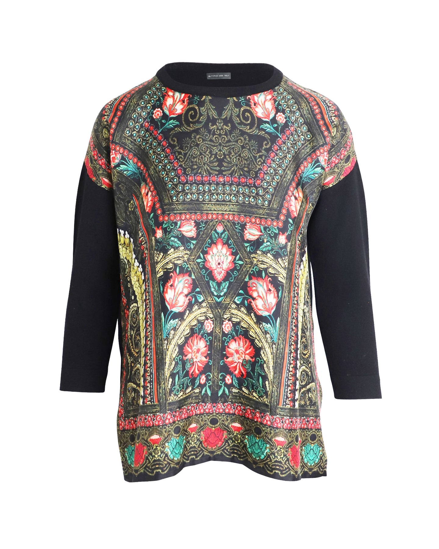 Etro Pullover mit Blumendruck aus schwarzer Wolle