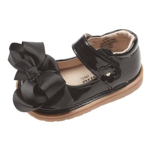 Mooshu Trainers schwarze Mädchen-Lack-Mary-Jane-Schuhe mit Schleife und Quietschfunktion, Kleinkindgrößen 5–9
