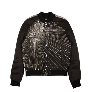 Schwarze Bomberjacke aus Viskose mit perlenbesetztem Sternendesign
