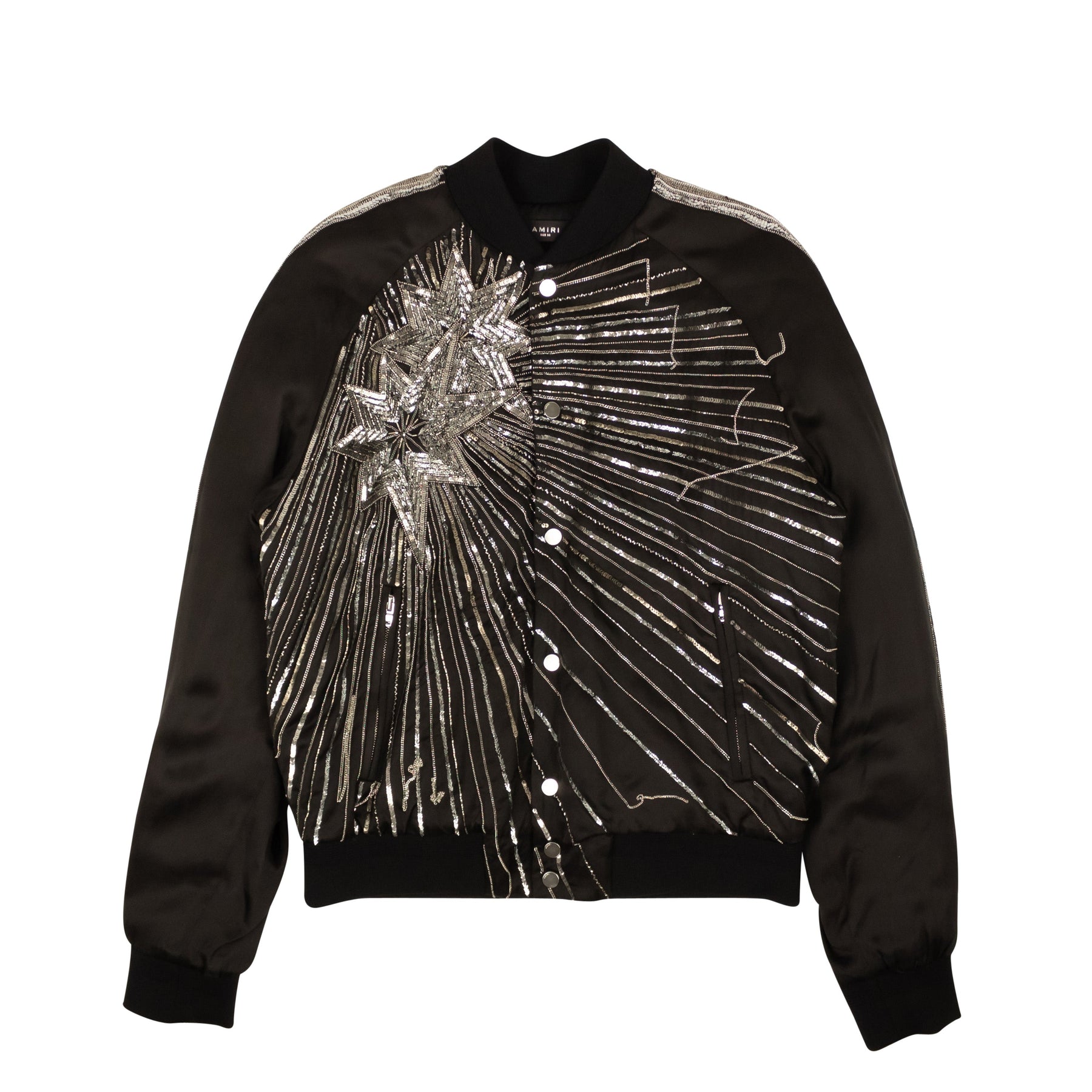 Schwarze Bomberjacke aus Viskose mit perlenbesetztem Sternendesign
