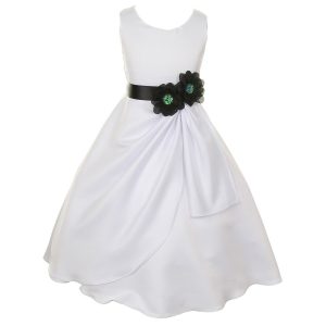 Festliches Mädchenkleid aus mattem Satin mit Paillettenblumen – Weiß/Schwarz, 8–14