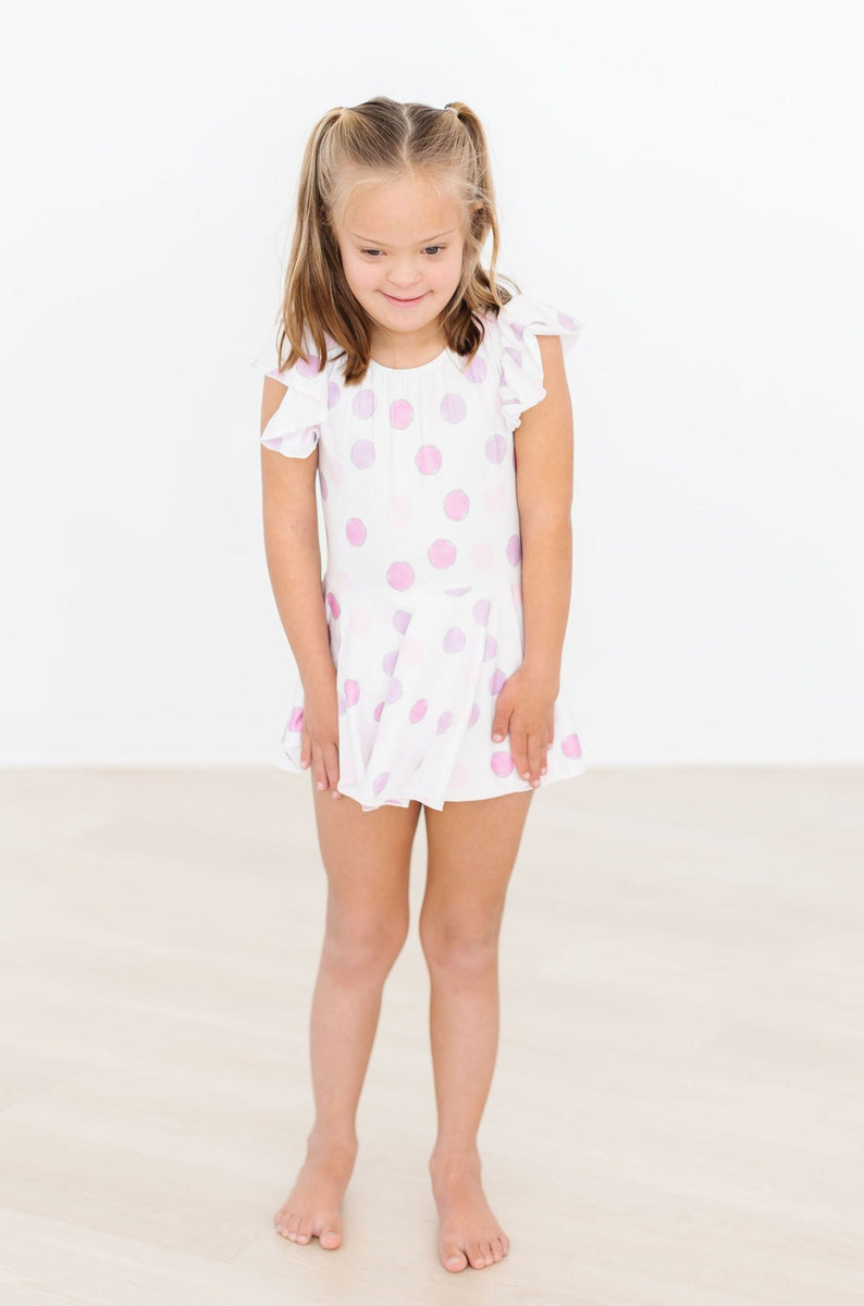 Twirl Gymnastikbody – Punktemuster, Pastellfarben, Kurzarm