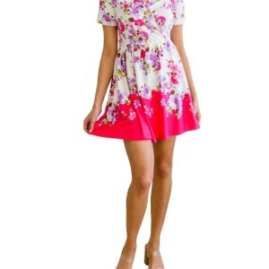 Keep Talking 7732491649084 Kleid mit integriertem Hosenrock – Blumenmuster, Weiß, Rosa