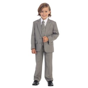 Jewels & Gents hellgrauer fünfteiliger Baby-Jungen-Anzug mit Jacke, Weste, Hemd, Krawatte und Hose, 6–24 Monate