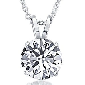 Zertifizierte Halskette mit rundem, im Labor gezüchtetem Diamantanhänger, 3 ct, 14 K Weißgold