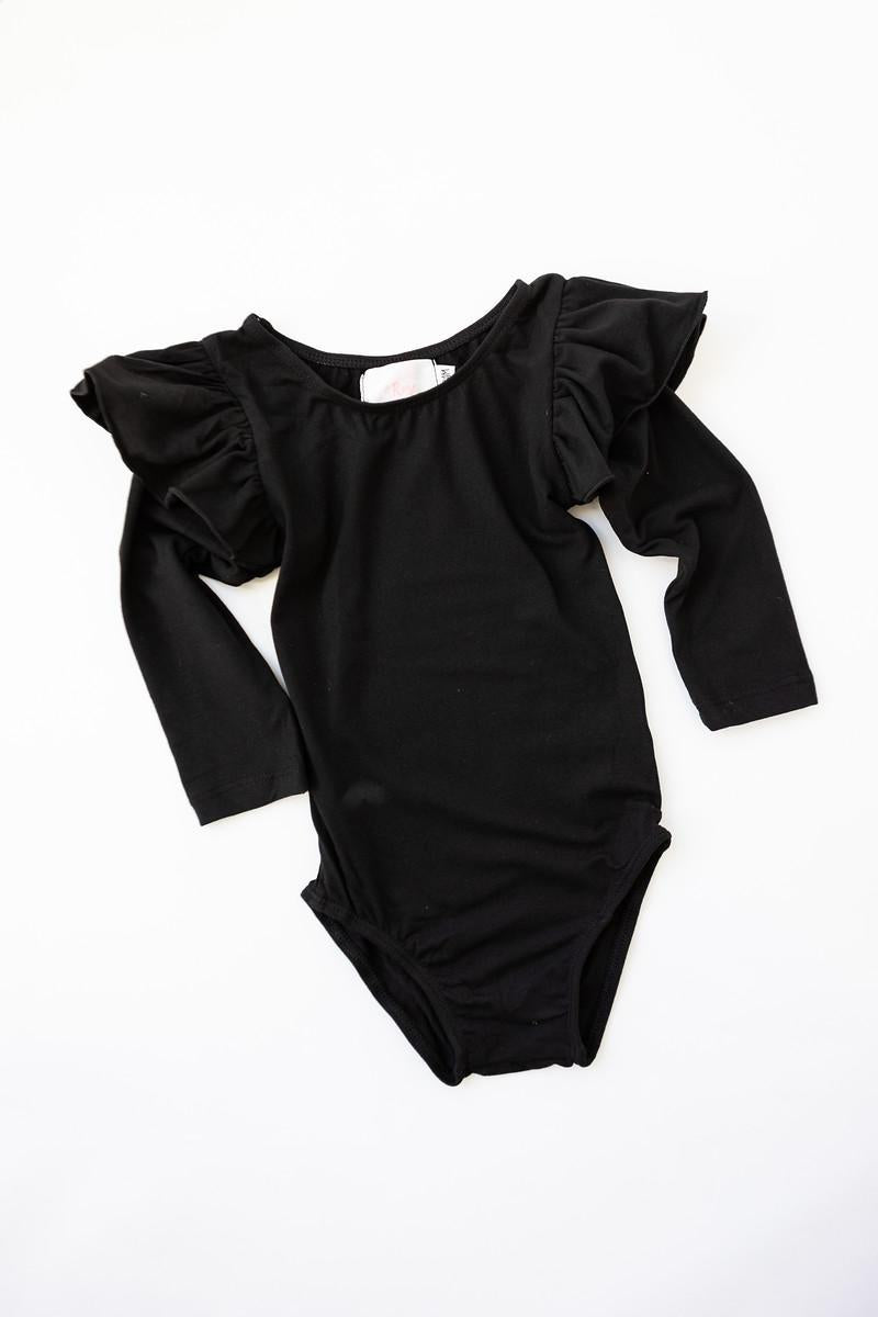 Gymnastikbody – lange Flügelärmel, Schwarz