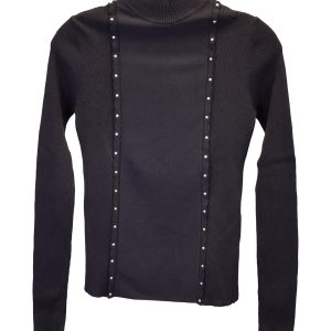 Red Valentino Rollkragenpullover aus schwarzer Viskose mit Nieten – 7748658495548
