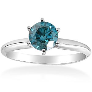 Solitär-Verlobungsring mit blauem Diamanten, 1 1/2 ct, 14 K Weißgold