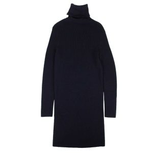 Marineblaues Wollkleid mit Rollkragen