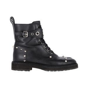 Fendi FF Bikerstiefel mit Nieten aus schwarzem Leder