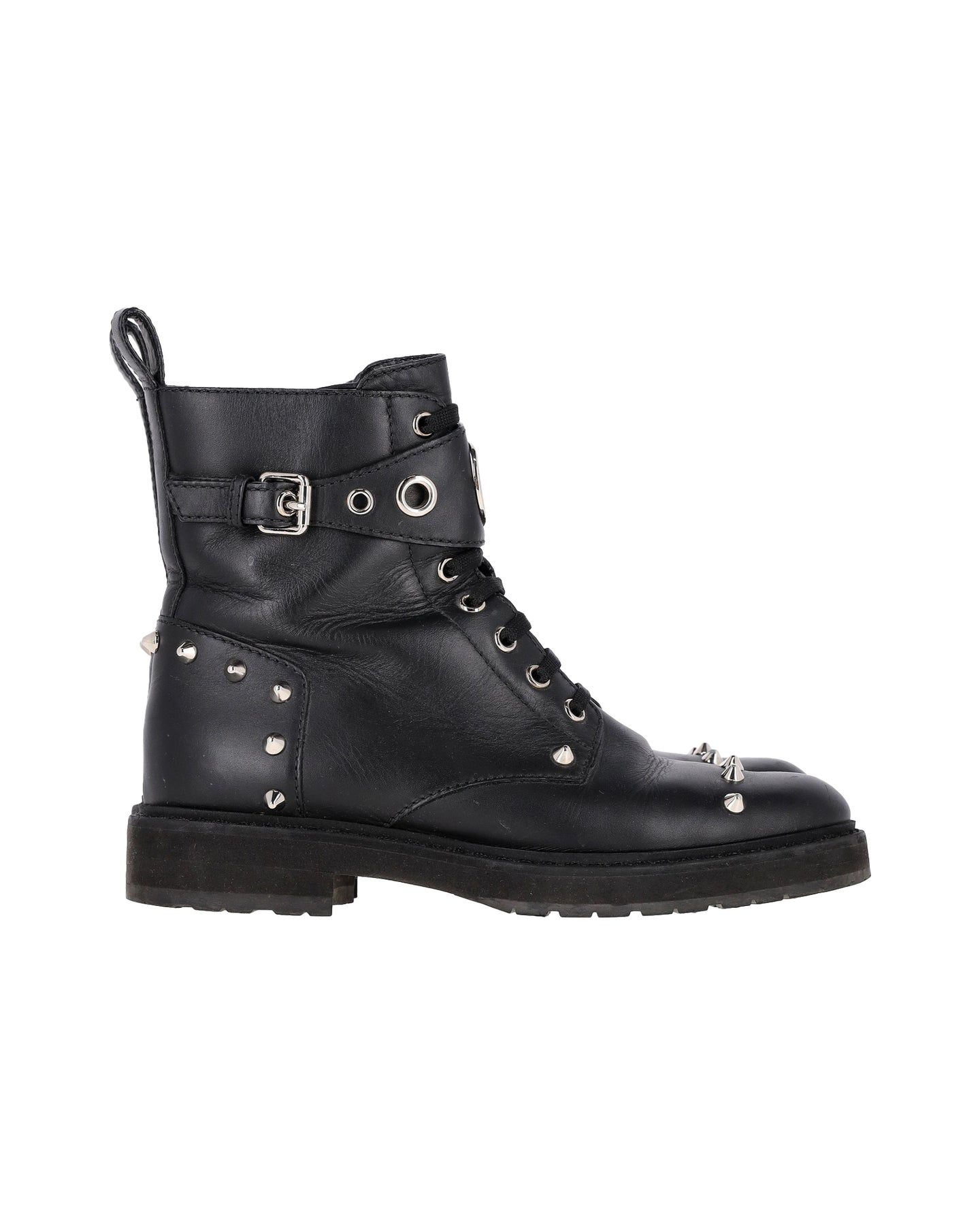Fendi FF Bikerstiefel mit Nieten aus schwarzem Leder