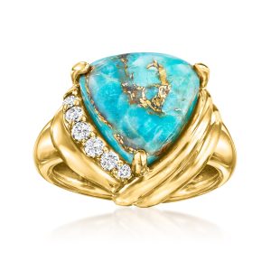 Ross-Simons Ring mit Türkis und Diamant aus mit 18 kt Gold vergoldetem Sterlingsilber