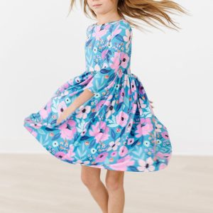 Twirling Kleid mit schwingendem Rock – 3/4-Ärmel, Petrol