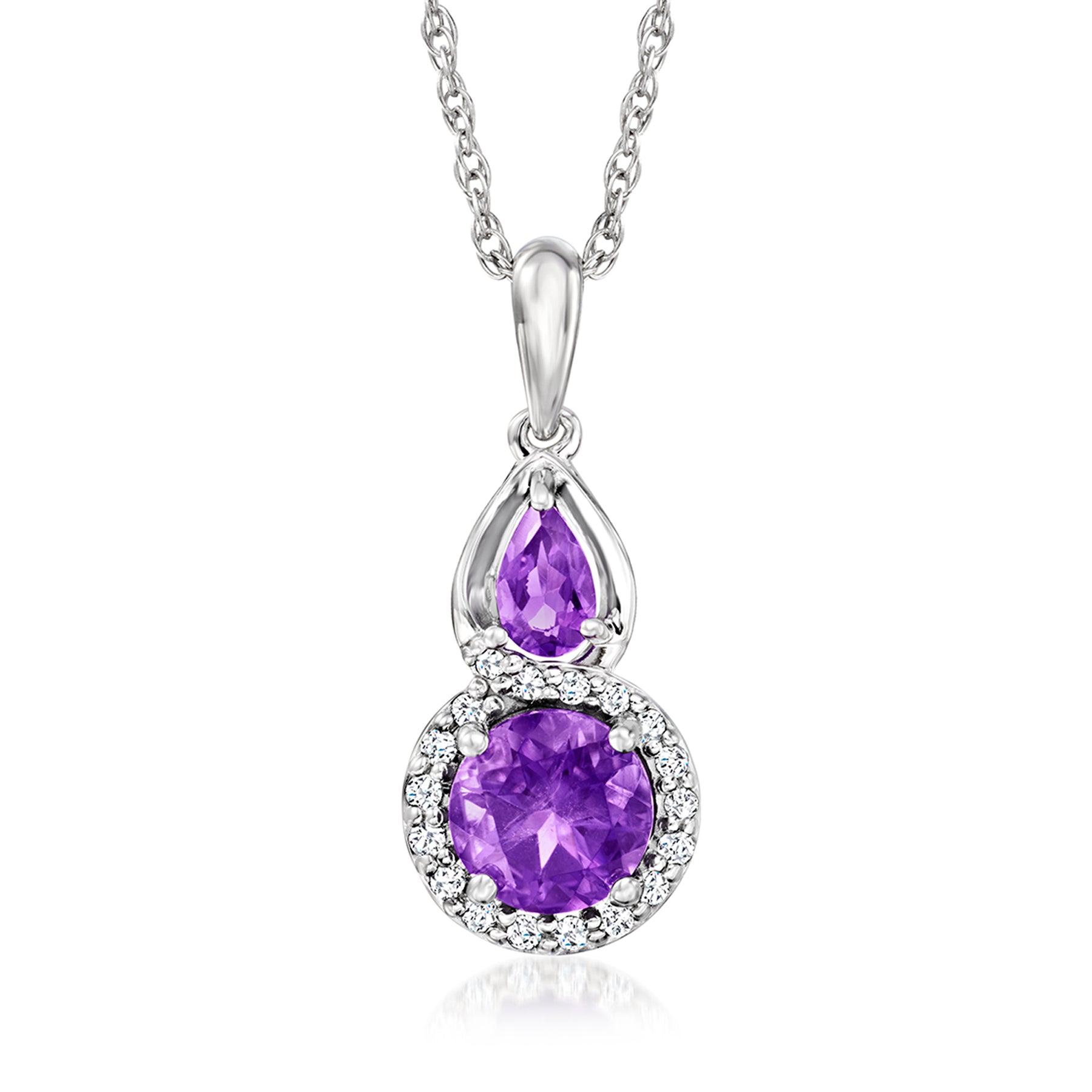 Ross-Simons Halskette mit Amethystanhänger und Diamanten aus Sterlingsilber