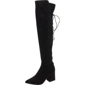 Overknee-Stiefel – Velourslederimitat, Schnürung