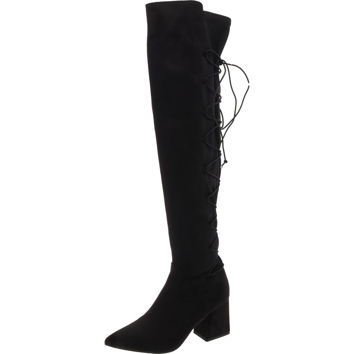 Overknee-Stiefel – Velourslederimitat, Schnürung