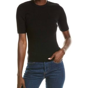 Salma gerippter Kurzarm-Pullover – Schwarz