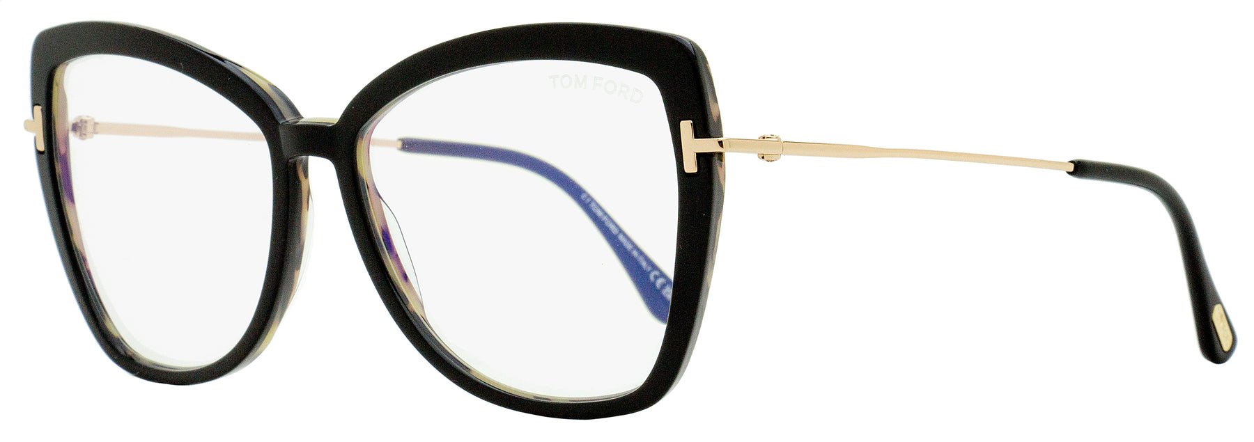 Tom Ford TF5882B 005 55mm Brille – Schmetterlingsform, Damen, Schwarz, Gold